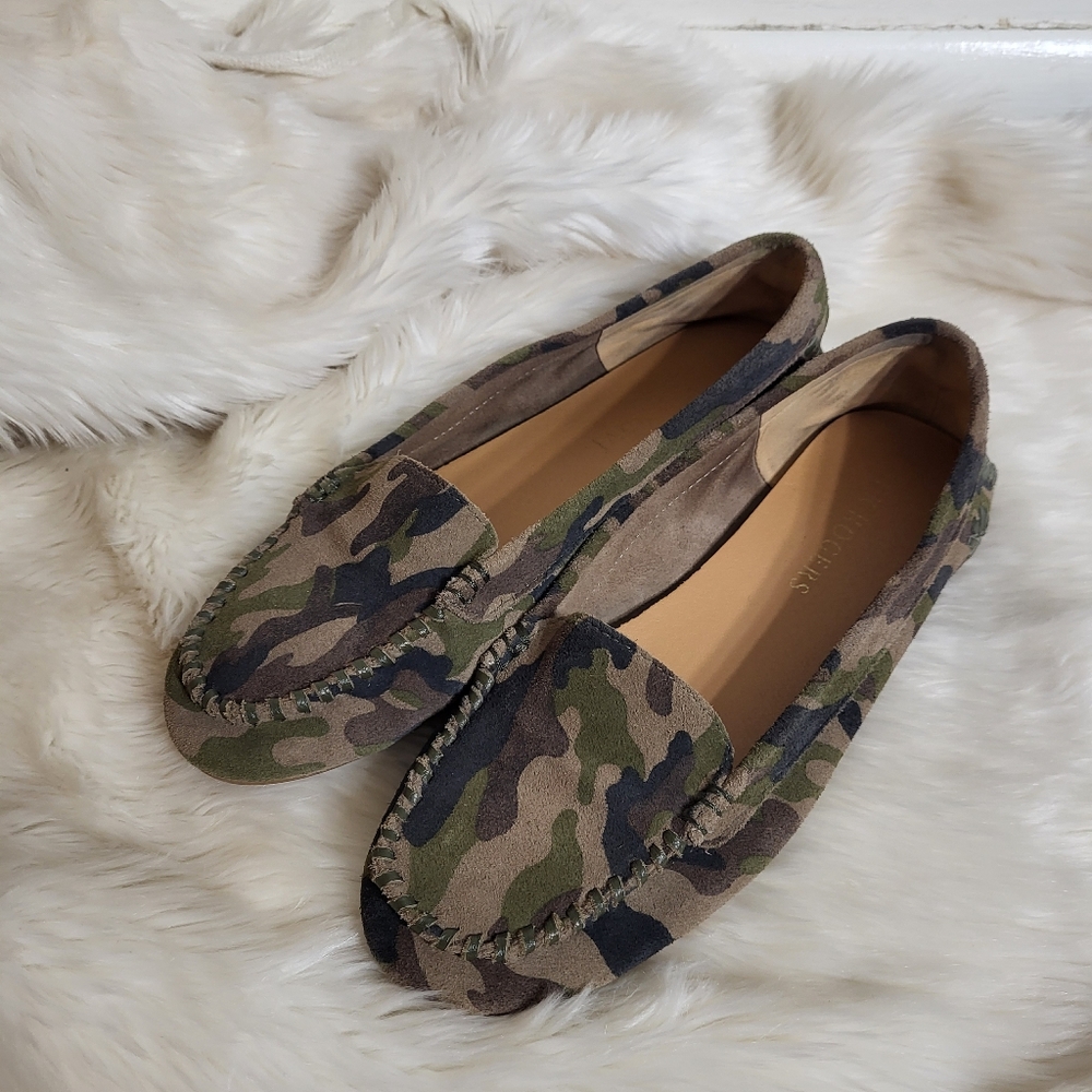 Jack Rogers Leather Suede Camo Flats Sz 7.5
